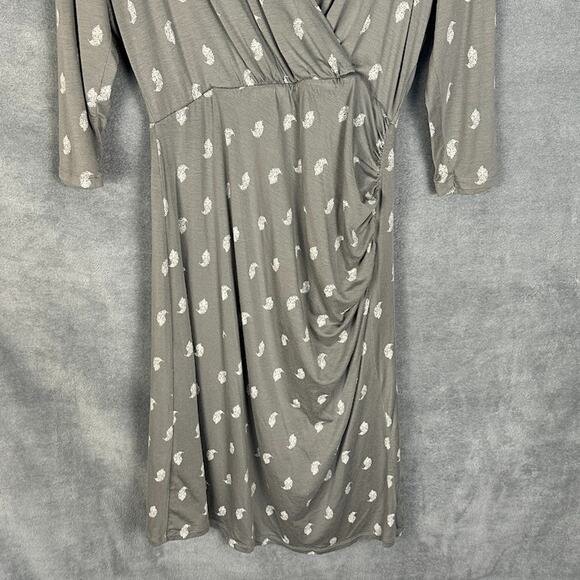 Garnet Hill Dress Womens Medium Gray 3/4 Length Sleeve Ruched Stretch Career - Picture 3 of 13